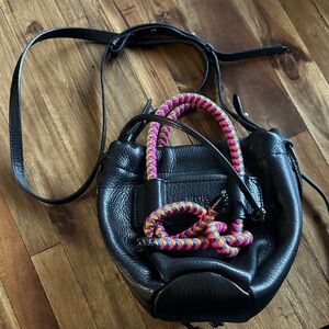 Irupe mini Black Leather Crossbody Bag with Multicolor Rope Handles